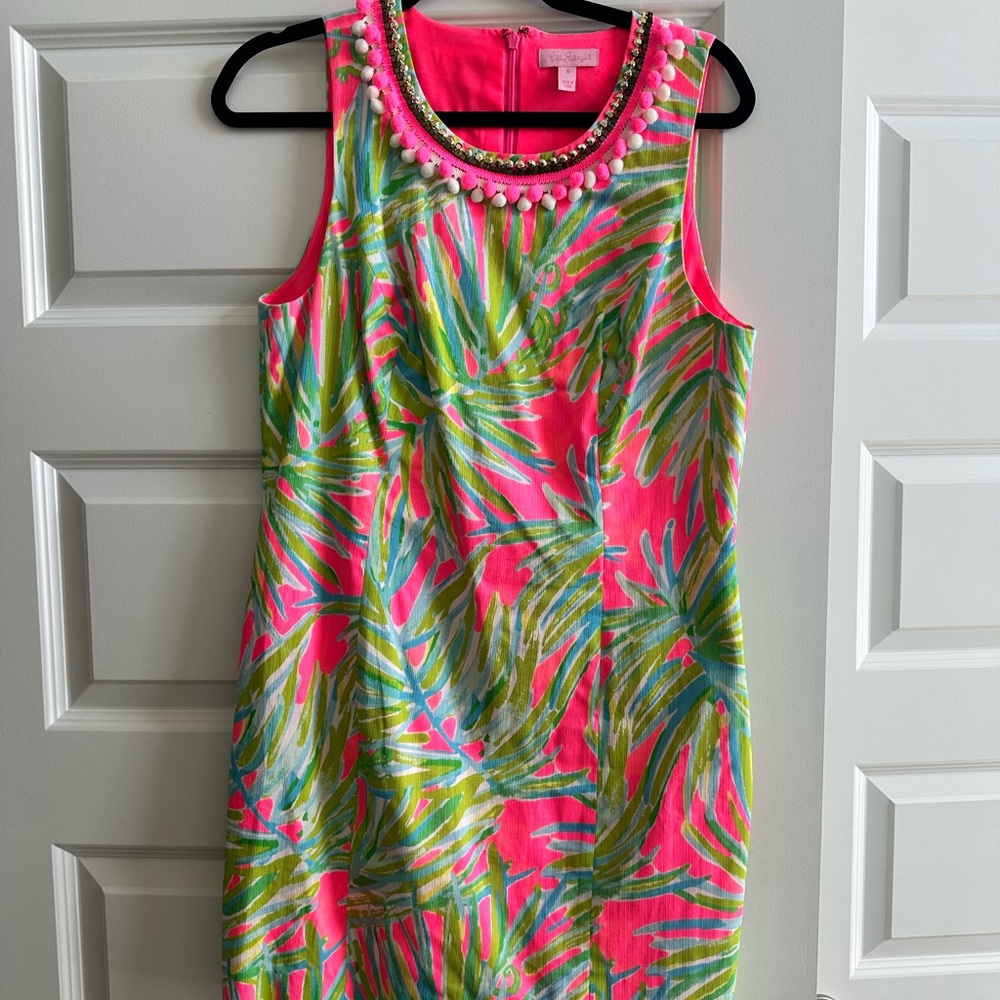 Lilly Pulitzer Pom Pom Shift Dress With Gold Accents